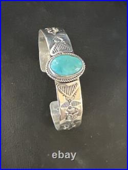 Blue Turquoise Navajo Sterling Silver Cuff Bracelet 15336