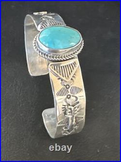 Blue Turquoise Navajo Sterling Silver Cuff Bracelet 15336