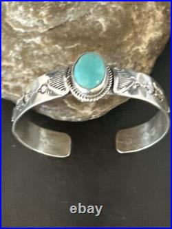 Blue Turquoise Navajo Sterling Silver Cuff Bracelet 15336