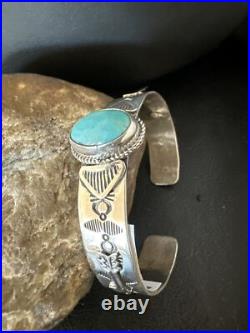 Blue Turquoise Navajo Sterling Silver Cuff Bracelet 15336