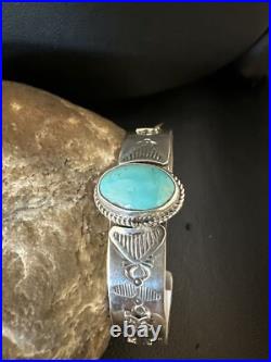 Blue Turquoise Navajo Sterling Silver Cuff Bracelet 15336