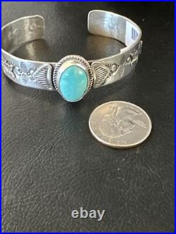 Blue Turquoise Navajo Sterling Silver Cuff Bracelet 15336