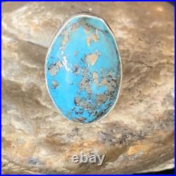 Blue Turquoise Navajo Sterling Silver Ring Size 8.5 Adjustable 14035