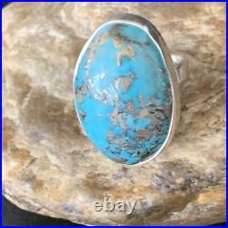 Blue Turquoise Navajo Sterling Silver Ring Size 8.5 Adjustable 14035