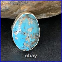 Blue Turquoise Navajo Sterling Silver Ring Size 8.5 Adjustable 14035