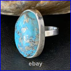 Blue Turquoise Navajo Sterling Silver Ring Size 8.5 Adjustable 14035