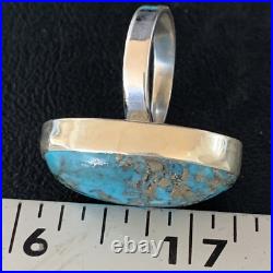 Blue Turquoise Navajo Sterling Silver Ring Size 8.5 Adjustable 14035
