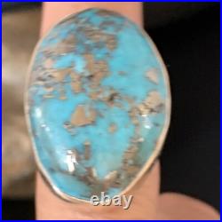 Blue Turquoise Navajo Sterling Silver Ring Size 8.5 Adjustable 14035
