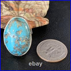Blue Turquoise Navajo Sterling Silver Ring Size 8.5 Adjustable 14035
