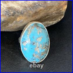 Blue Turquoise Navajo Sterling Silver Ring Size 8.5 Adjustable 14035