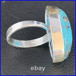 Blue Turquoise Navajo Sterling Silver Ring Size 8.5 Adjustable 14035