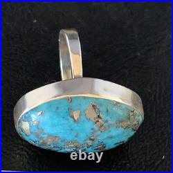 Blue Turquoise Navajo Sterling Silver Ring Size 8.5 Adjustable 14035