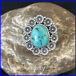 Blue Turquoise Navajo Sterling Silver Ring Sz 9.5 15505