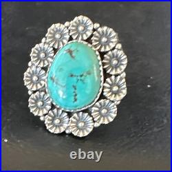 Blue Turquoise Navajo Sterling Silver Ring Sz 9.5 15505