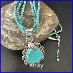 Blue Turquoise Pendant Navajo Pearls Sterling Silver 3S Bead Necklace 17 15996 Blue Turquoise Pendant Navajo Pearls Sterling Silver 3S Bead Necklace 17 15996