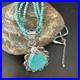 Blue Turquoise Pendant Navajo Pearls Sterling Silver 3S Bead Necklace 17 15996