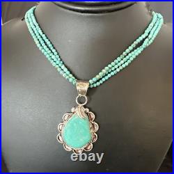 Blue Turquoise Pendant Navajo Pearls Sterling Silver 3S Bead Necklace 17 15996 Blue Turquoise Pendant Navajo Pearls Sterling Silver 3S Bead Necklace 17 15996
