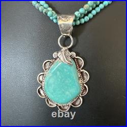 Blue Turquoise Pendant Navajo Pearls Sterling Silver 3S Bead Necklace 17 15996