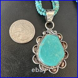 Blue Turquoise Pendant Navajo Pearls Sterling Silver 3S Bead Necklace 17 15996