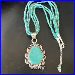 Blue Turquoise Pendant Navajo Pearls Sterling Silver 3S Bead Necklace 17 15996