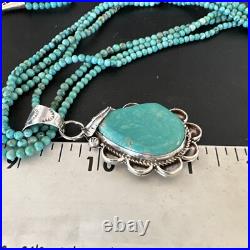 Blue Turquoise Pendant Navajo Pearls Sterling Silver 3S Bead Necklace 17 15996