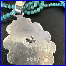 Blue Turquoise Pendant Navajo Pearls Sterling Silver 3S Bead Necklace 17 15996