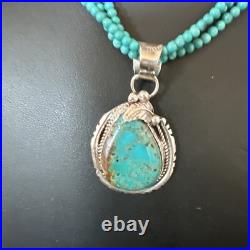 Blue Turquoise Pendant Navajo Pearls Sterling Silver 3S Bead Necklace 17 15997