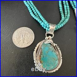 Blue Turquoise Pendant Navajo Pearls Sterling Silver 3S Bead Necklace 17 15997