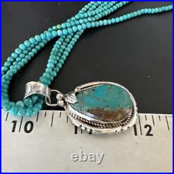 Blue Turquoise Pendant Navajo Pearls Sterling Silver 3S Bead Necklace 17 15997
