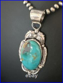 Blue Turquoise Pendant Navajo Pearls Sterling Silver Necklace 14879