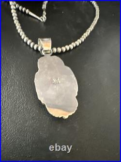 Blue Turquoise Pendant Navajo Pearls Sterling Silver Necklace 14879