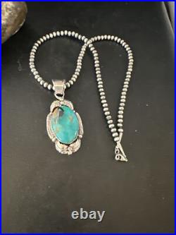 Blue Turquoise Pendant Navajo Pearls Sterling Silver Necklace 14879 Blue Turquoise Pendant Navajo Pearls Sterling Silver Necklace 14879