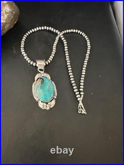 Blue Turquoise Pendant Navajo Pearls Sterling Silver Necklace 14879 Blue Turquoise Pendant Navajo Pearls Sterling Silver Necklace 14879