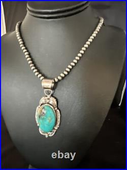 Blue Turquoise Pendant Navajo Pearls Sterling Silver Necklace 14879 Blue Turquoise Pendant Navajo Pearls Sterling Silver Necklace 14879