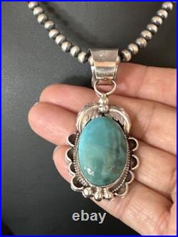 Blue Turquoise Pendant Navajo Pearls Sterling Silver Necklace 14881