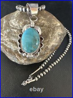 Blue Turquoise Pendant Navajo Pearls Sterling Silver Necklace 14881 Blue Turquoise Pendant Navajo Pearls Sterling Silver Necklace 14881