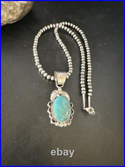 Blue Turquoise Pendant Navajo Pearls Sterling Silver Necklace 14881 Blue Turquoise Pendant Navajo Pearls Sterling Silver Necklace 14881