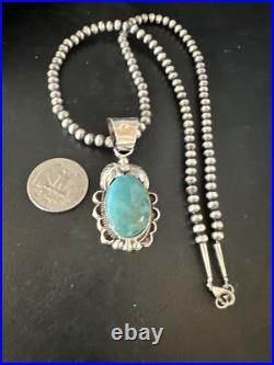 Blue Turquoise Pendant Navajo Pearls Sterling Silver Necklace 14881 Blue Turquoise Pendant Navajo Pearls Sterling Silver Necklace 14881