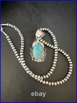 Blue Turquoise Pendant Navajo Pearls Sterling Silver Necklace 14881 Blue Turquoise Pendant Navajo Pearls Sterling Silver Necklace 14881