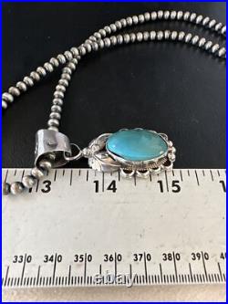 Blue Turquoise Pendant Navajo Pearls Sterling Silver Necklace 14881
