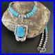 Blue Turquoise Pendant Navajo Pearls Sterling Silver Necklace 15420