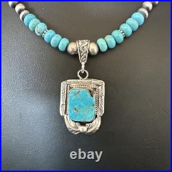 Blue Turquoise Pendant Navajo Pearls Sterling Silver Necklace 15420