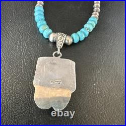 Blue Turquoise Pendant Navajo Pearls Sterling Silver Necklace 15420
