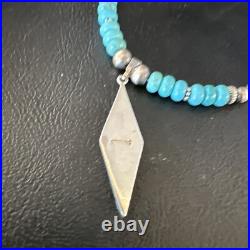 Blue Turquoise Pendant Navajo Pearls Sterling Silver Necklace 15421