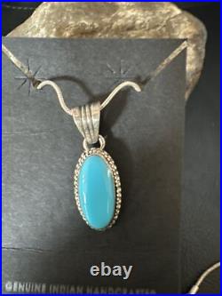 Blue Turquoise Pendant Navajo Sterling Silver Chain Necklace 20 12601