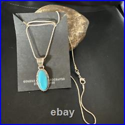 Blue Turquoise Pendant Navajo Sterling Silver Chain Necklace 20 12601
