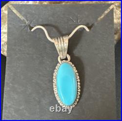 Blue Turquoise Pendant Navajo Sterling Silver Chain Necklace 20 12601