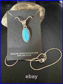 Blue Turquoise Pendant Navajo Sterling Silver Chain Necklace 20 12601