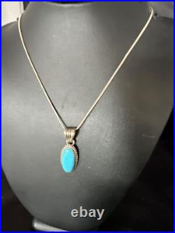 Blue Turquoise Pendant Navajo Sterling Silver Chain Necklace 20 12601