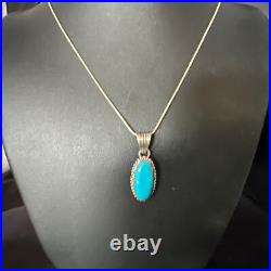 Blue Turquoise Pendant Navajo Sterling Silver Chain Necklace 20 12601